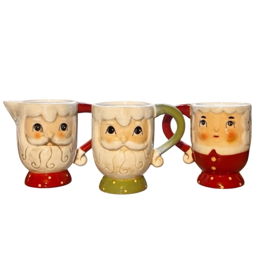 Transpac Johanna Parker Mr. and Mrs. Santa Claus Footed Mug Set w/ creamer
